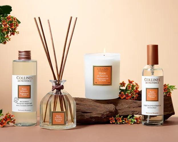 Produits cosmétiques naturels Durance douche crème et savon artisanaux sur plateau